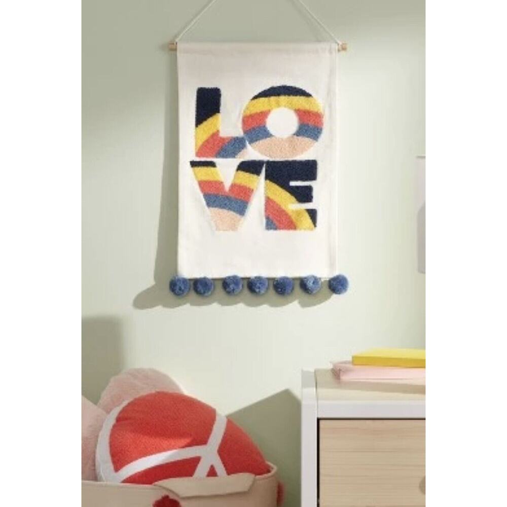 Multicolor Woven‎ Hanging Wall Decor "LOVE" Pillowfort Rainbow